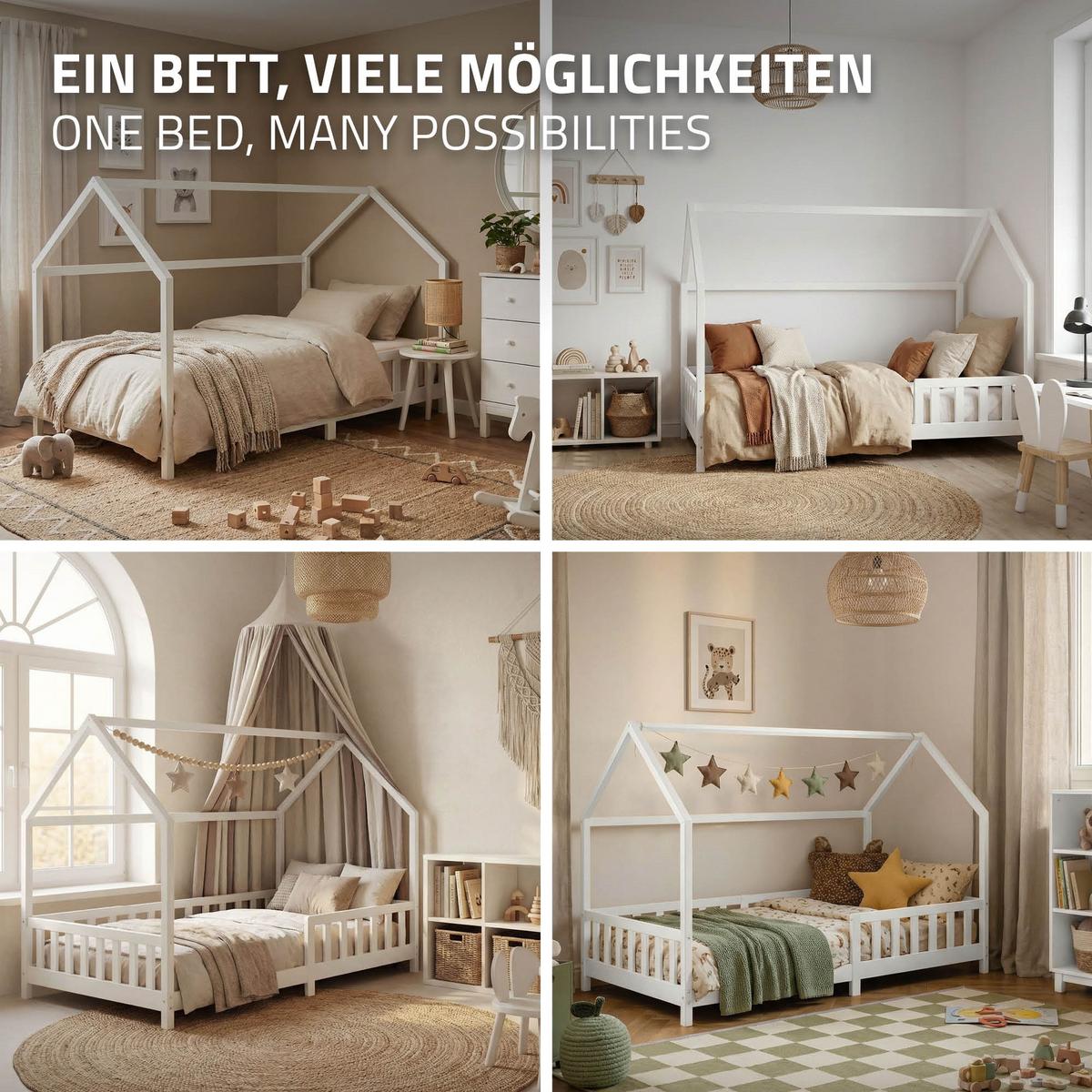 KINDERBETT 120x200 cm mit Rausfallschutz Weiß aus massivem Kiefernholz - Weiß, Holz (120/200cm) - ML-DESIGN
