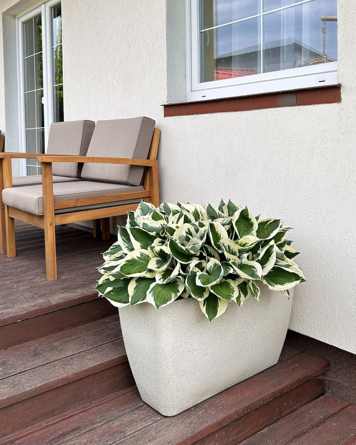 BLUMENTOPF 2er-Set hellbeige rechteckig 74/32/45 cm Baris - Beige, Stein (45cm) - Beliani