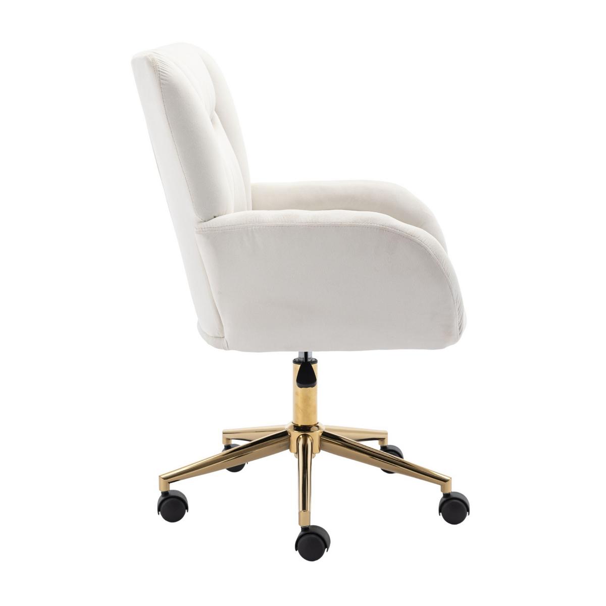 BÜROSTUHL Samt Höhenverstellbar Goldene Beine - Creme, Textil (64/92.5/62cm) - Urban Meuble