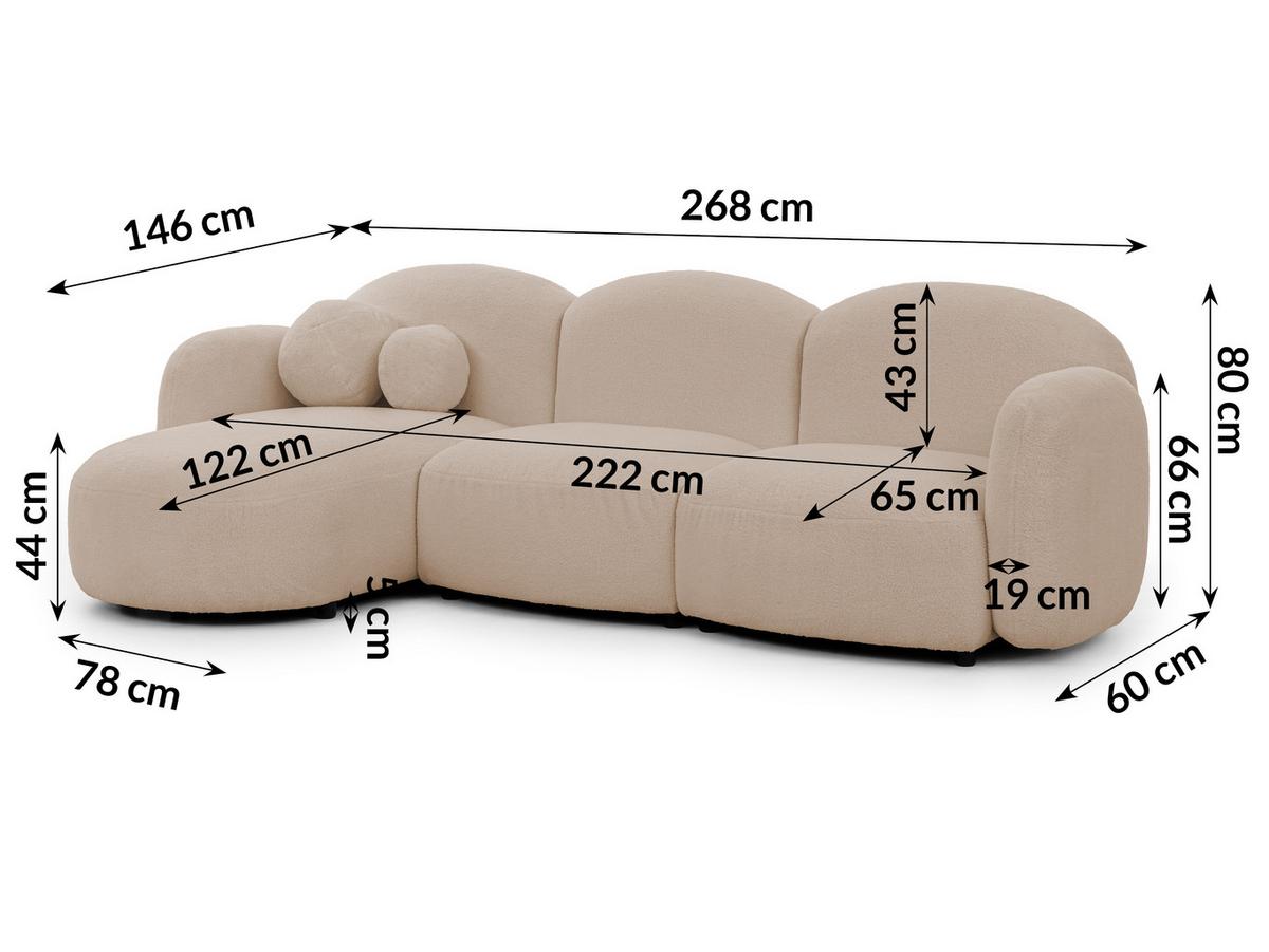 ECKSOFA Nuvola mit abgerundetem Design Hellbeige Bouclé-Stoff - Ottomane Links - Beige/Schwarz, Holz/Kunststoff (268/146cm) - S-Style Möbel