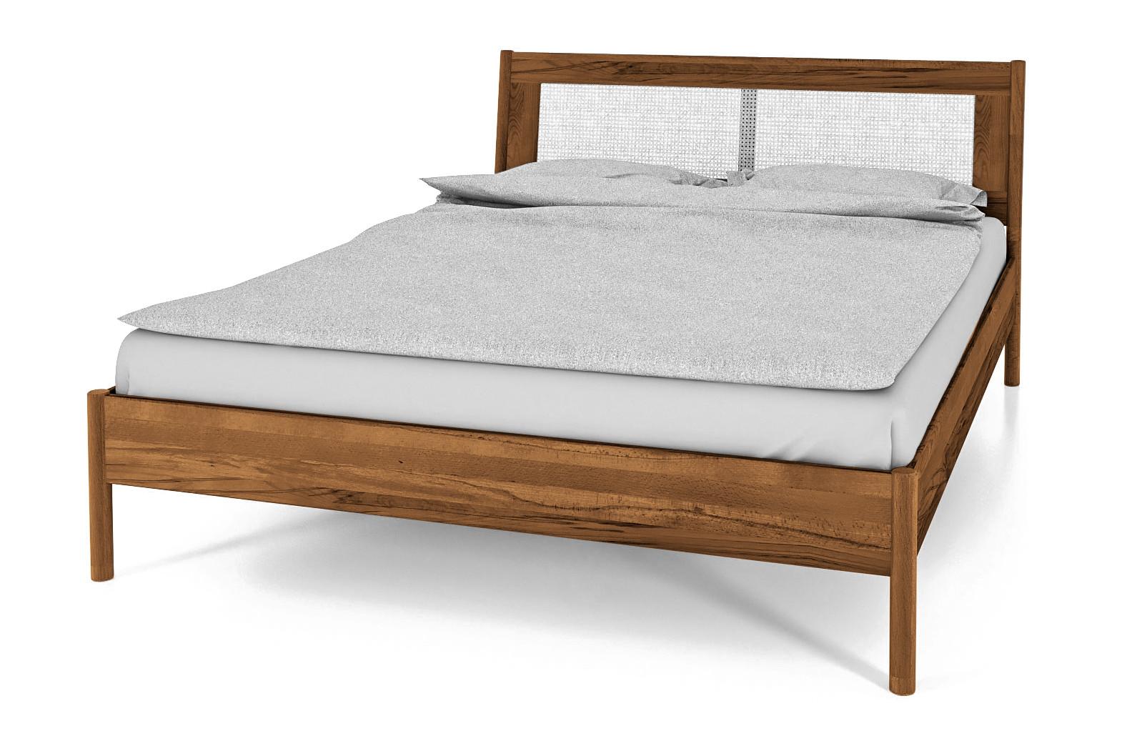 BETT MIT RATTANKOPFTEIL INA 140x200 Wildeiche - Alteiche, Holz (140/200cm) - byoak