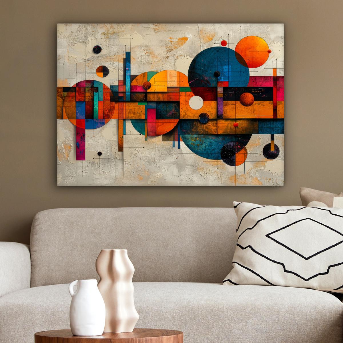 LEINWANDBILD Vintage - Moderne Kunst - Orange - Geometrische Formen Wandbilder 80x60 cm - Multicolor, Textil (80/60cm) - MuchoWow