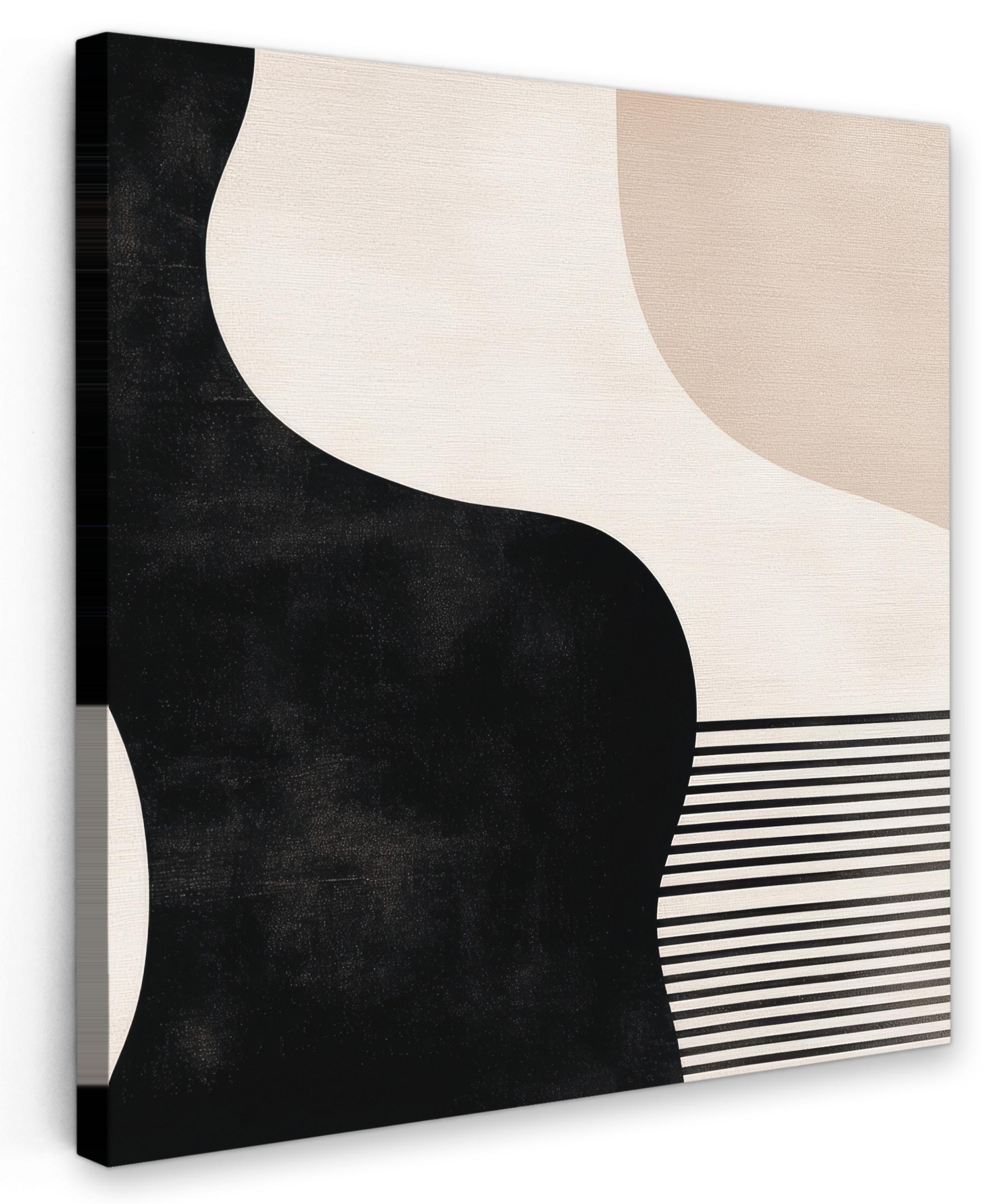 LEINWANDBILD Abstrakt - Japandi - Beige - Modern Deko Wohnzimmer 20x20 cm - Schwarz, Textil (20/20cm) - MuchoWow