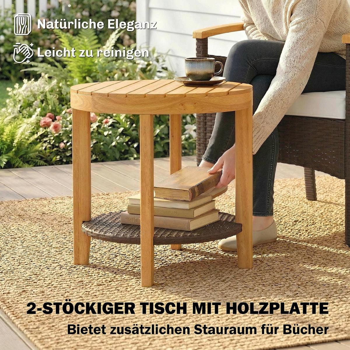 SITZGRUPPE 3-teilig aus PE-Rattan Stahl Cremeweiß - Creme/Braun, Kunststoff/Textil - Outsunny