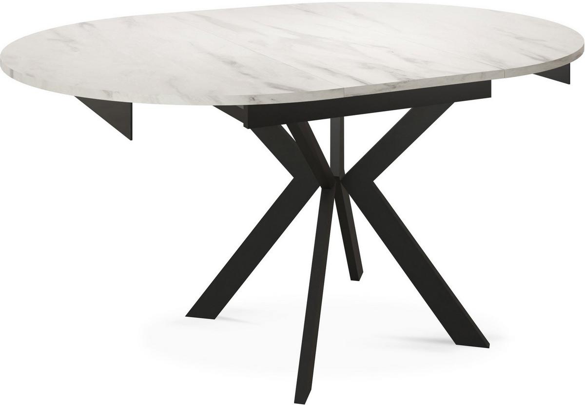 ESSTISCH Lily runder ausziehbarer, Marmor Weiß 100-140/100/76 cm - Ecru/Schwarz, Holzwerkstoff/Metall (100/140/76cm) - WFL GROUP