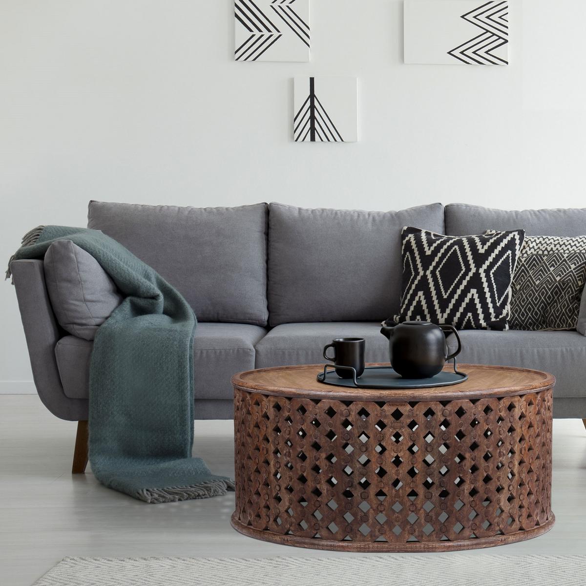 COUCHTISCH Ø100x45 cm rund Natur handgefertigt aus Mangoholz - Braun, Holz (100/100/45cm) - WOMO-DESIGN