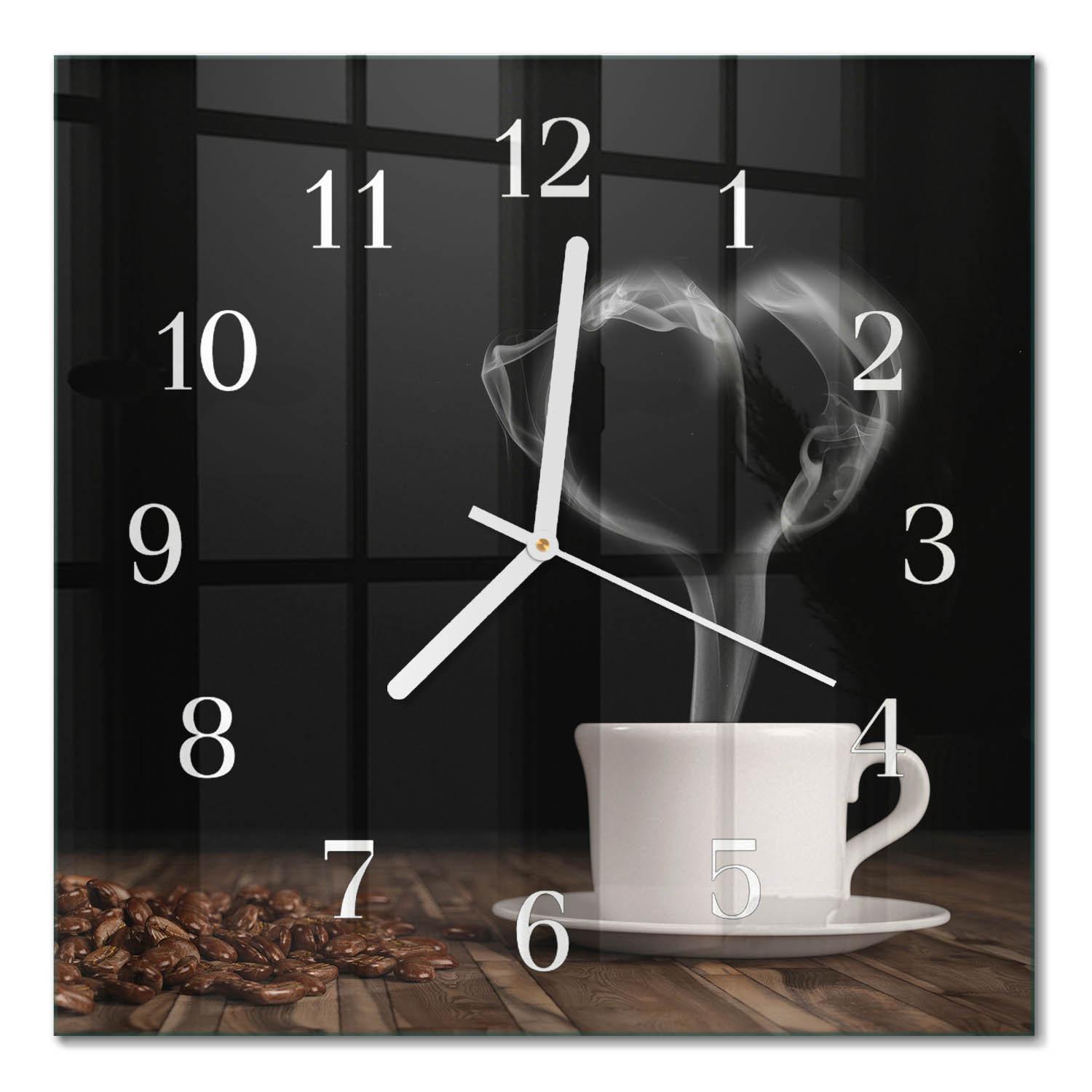 WANDUHR aus Glas 30x30 cm - Kaffee - Braun, Glas (30/30/0.4cm) - TULUP