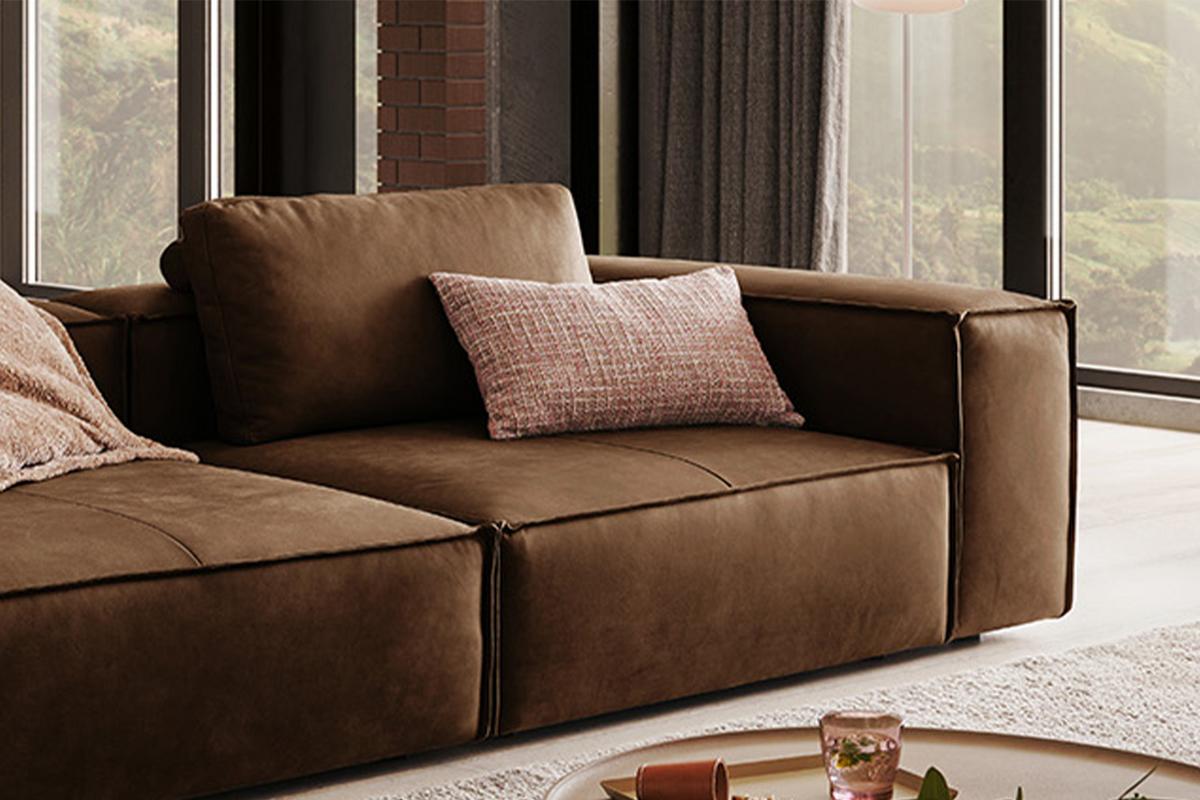 SOFA CARMO Braun Leder - Schwarz/Braun, Leder/Kunststoff (266/68/118cm) - KAWOLA