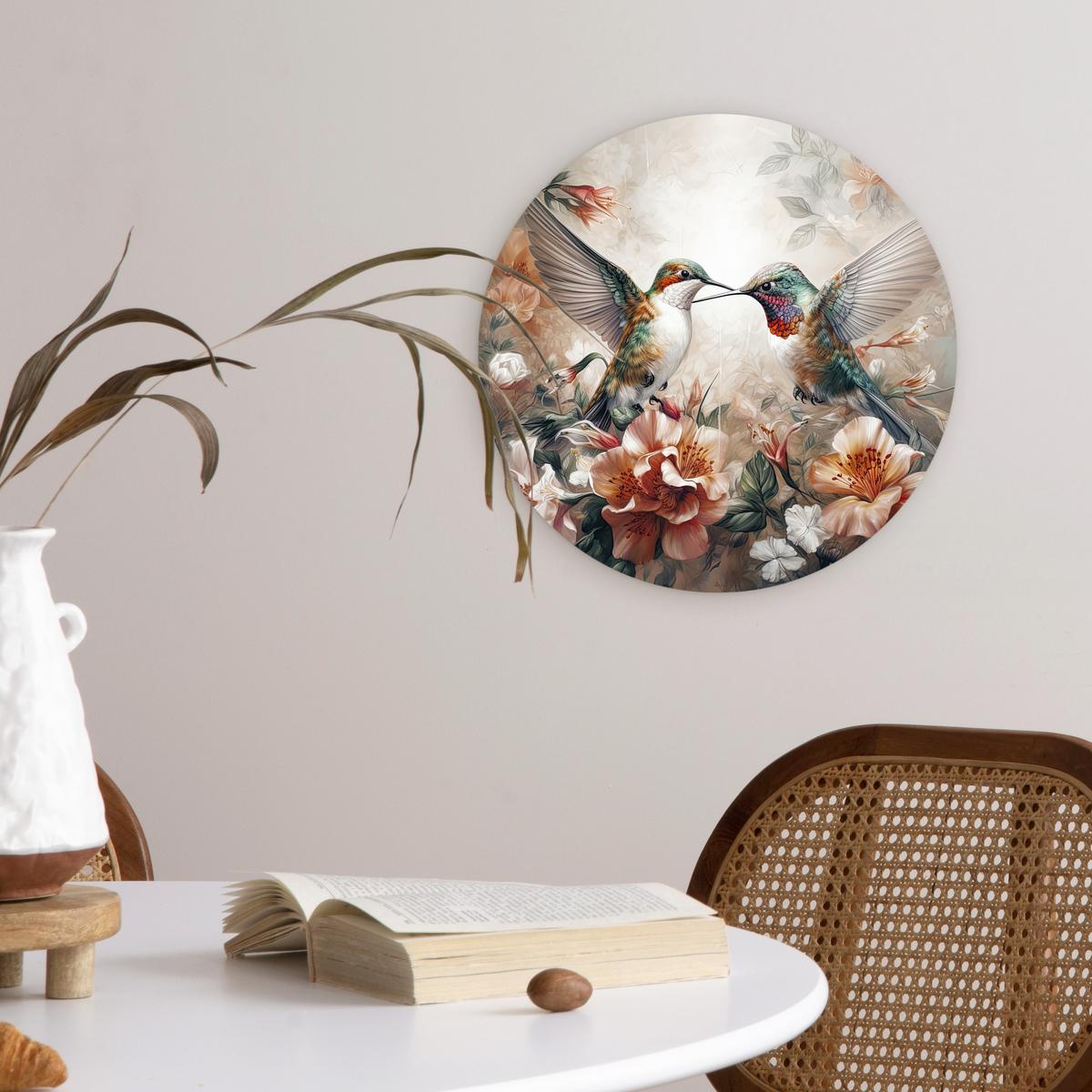 WANDBILD Kolibri - Vögel - Blumen - Natur Deko Wohnzimmer 30x30 cm - Altrosa, Kunststoff (30/30cm) - MuchoWow