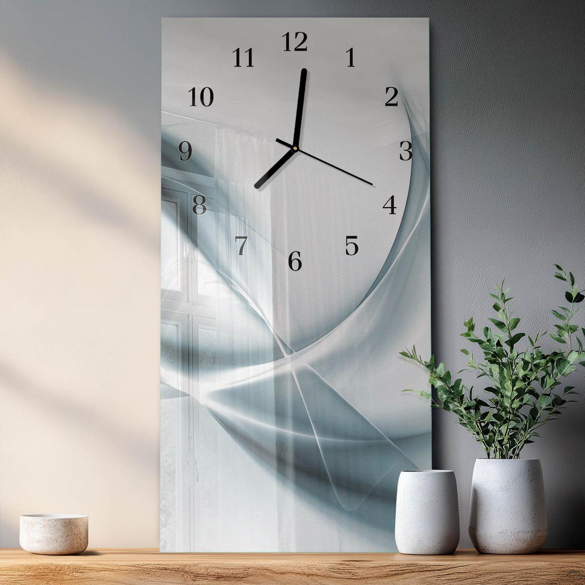 WANDUHR aus Glas 30x60 cm - Abstraktion - Silberfarben, Glas (30/60/0.4cm) - TULUP