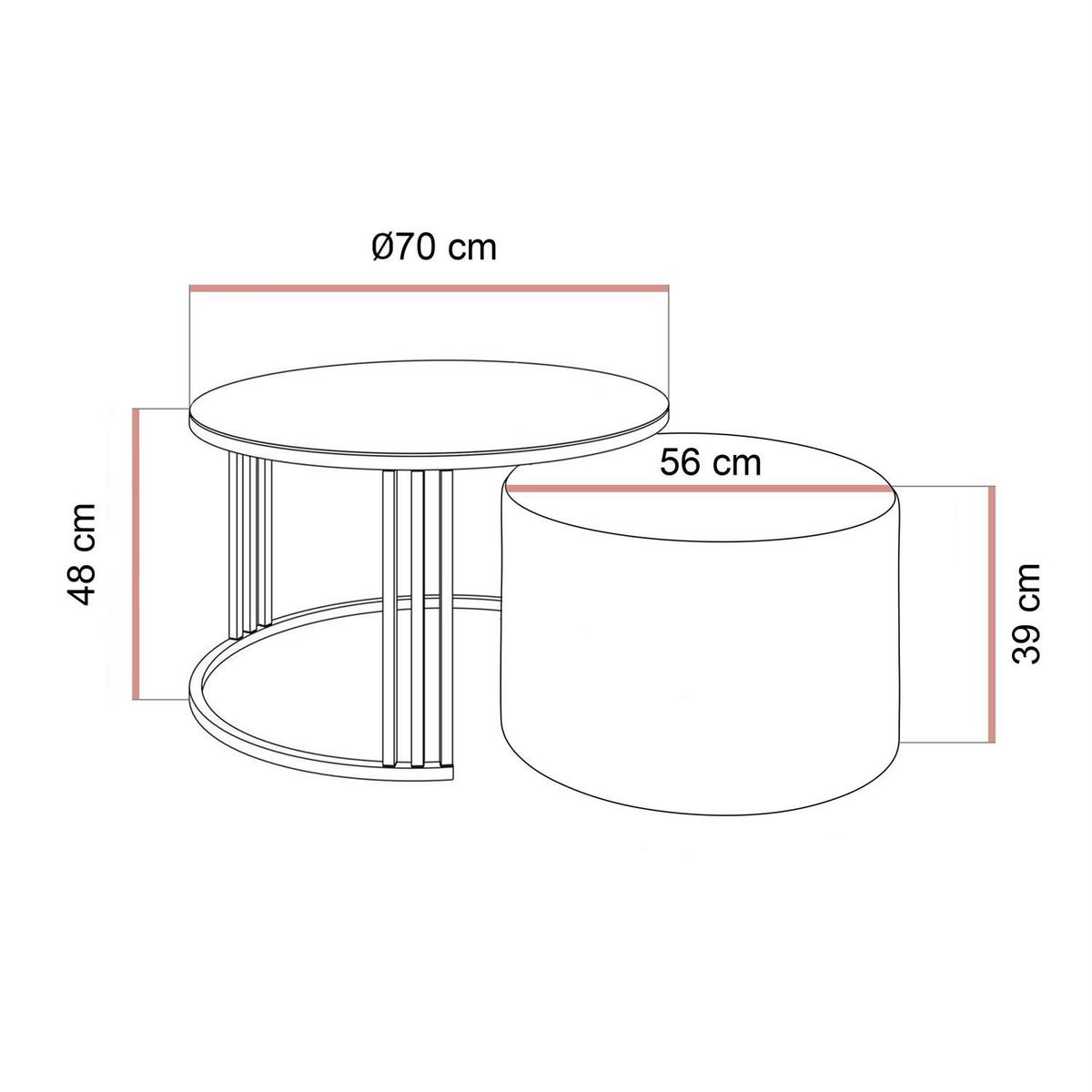 COUCHTISCH mit Hocker LORI GLASS gebürstetes Gold/transparentes Glas/Coral 60 - Transparent, Metall (70/70/49cm) - Lookway