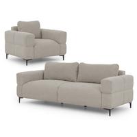 SITZGARNITUR 3+1 Cardea in Bubble-Optik aus weichem Taupe Strukturstoff mit hohem Sitzkomfort - Taupe/Schwarz, Holz/Textil (217/80/97cm) - S-Style Möbel