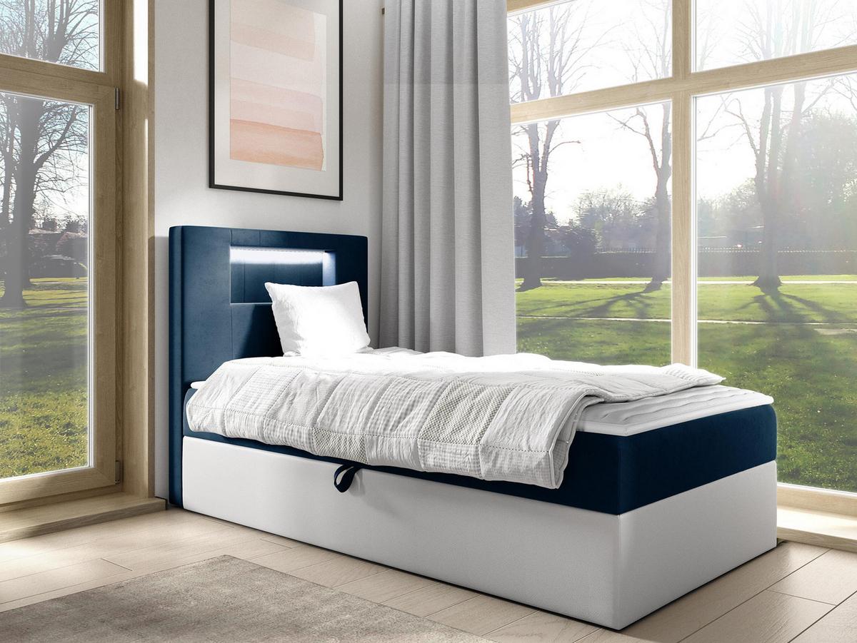 BOXBETT Gold Junior 1, Seite zum Öffnen des Bettkastens: Links - H3 - Blau/Weiß, Holz (80/200cm) - MIRJAN24