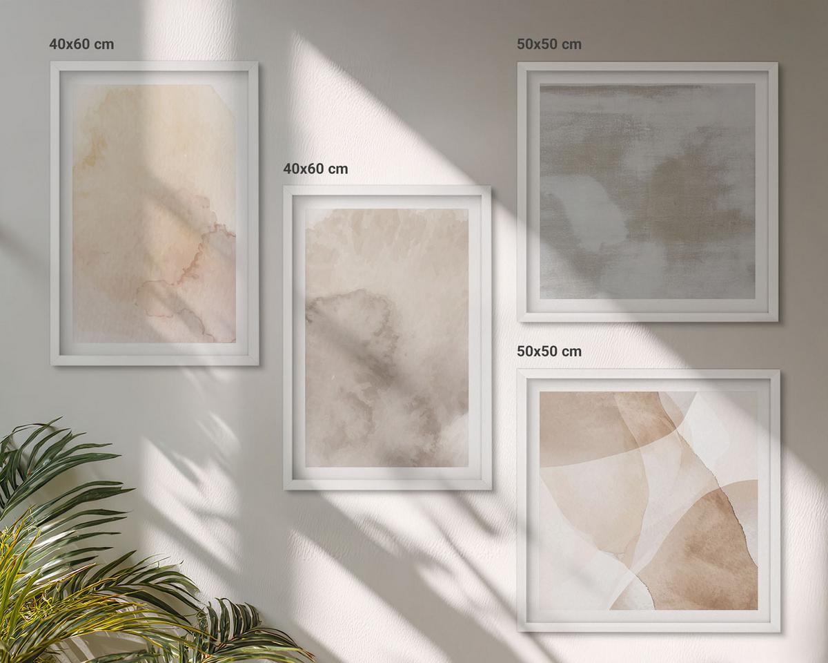 BILDER SET 4er Set - 50x50 cm & 40x60 cm Weißer Rahmen - Warme Aquarell-Pastelltexturen - Weiß, Kunststoff (50/50cm) - TULUP