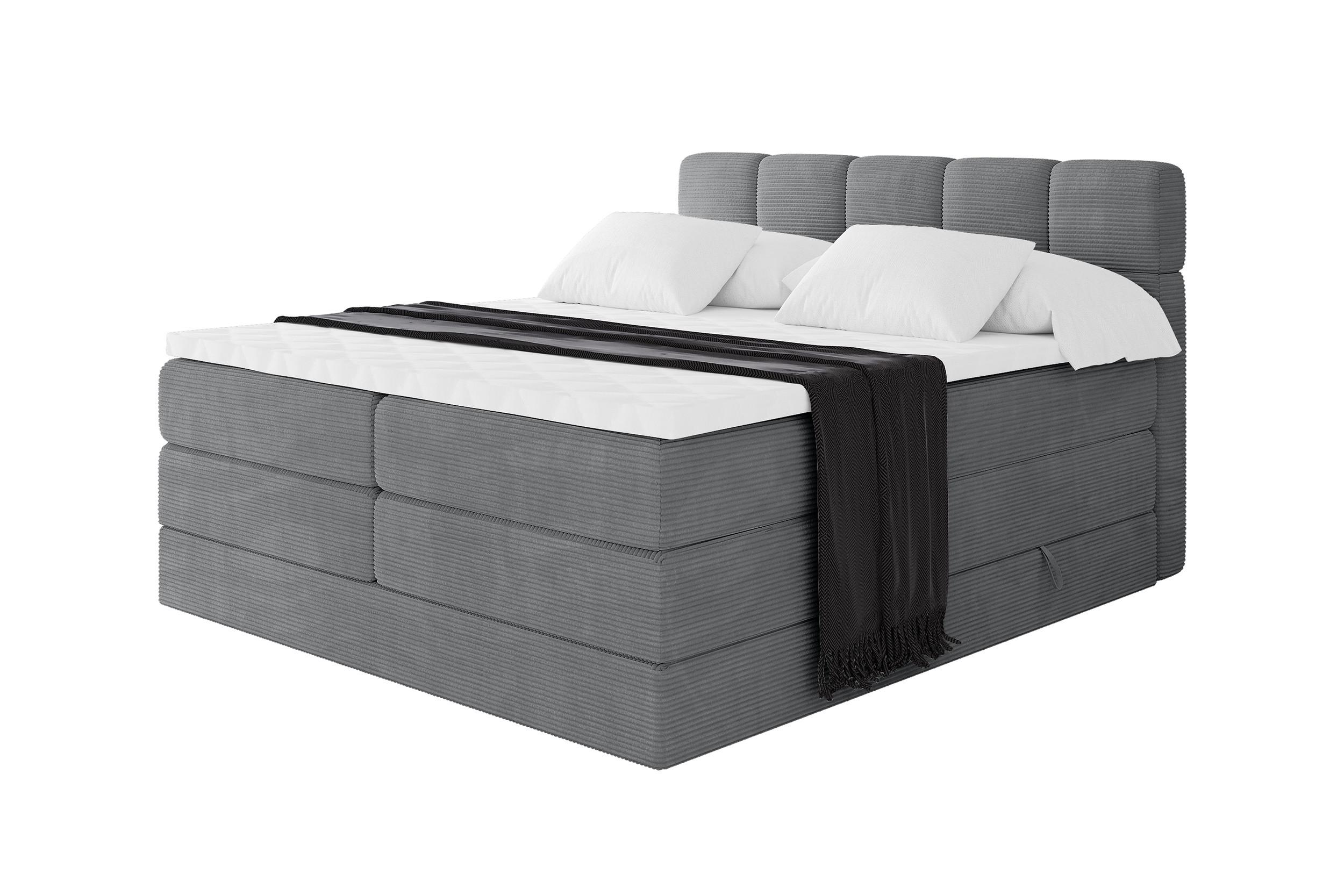 BOXBETT mit Matratze H3/H4 - FAMA KING - 160x200 cm Dunkelgrau Poso - Taupe, Holzwerkstoff (160/200cm) - ALTDECOR