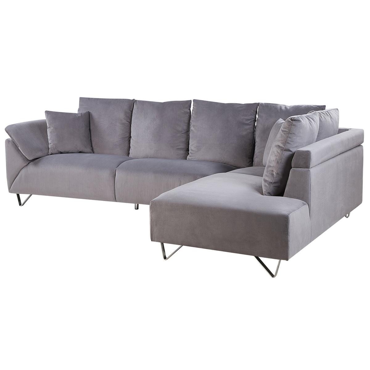 ECKSOFA Cord Grau rechtsseitig Lunner - Grau, Textil (266/180cm) - Beliani