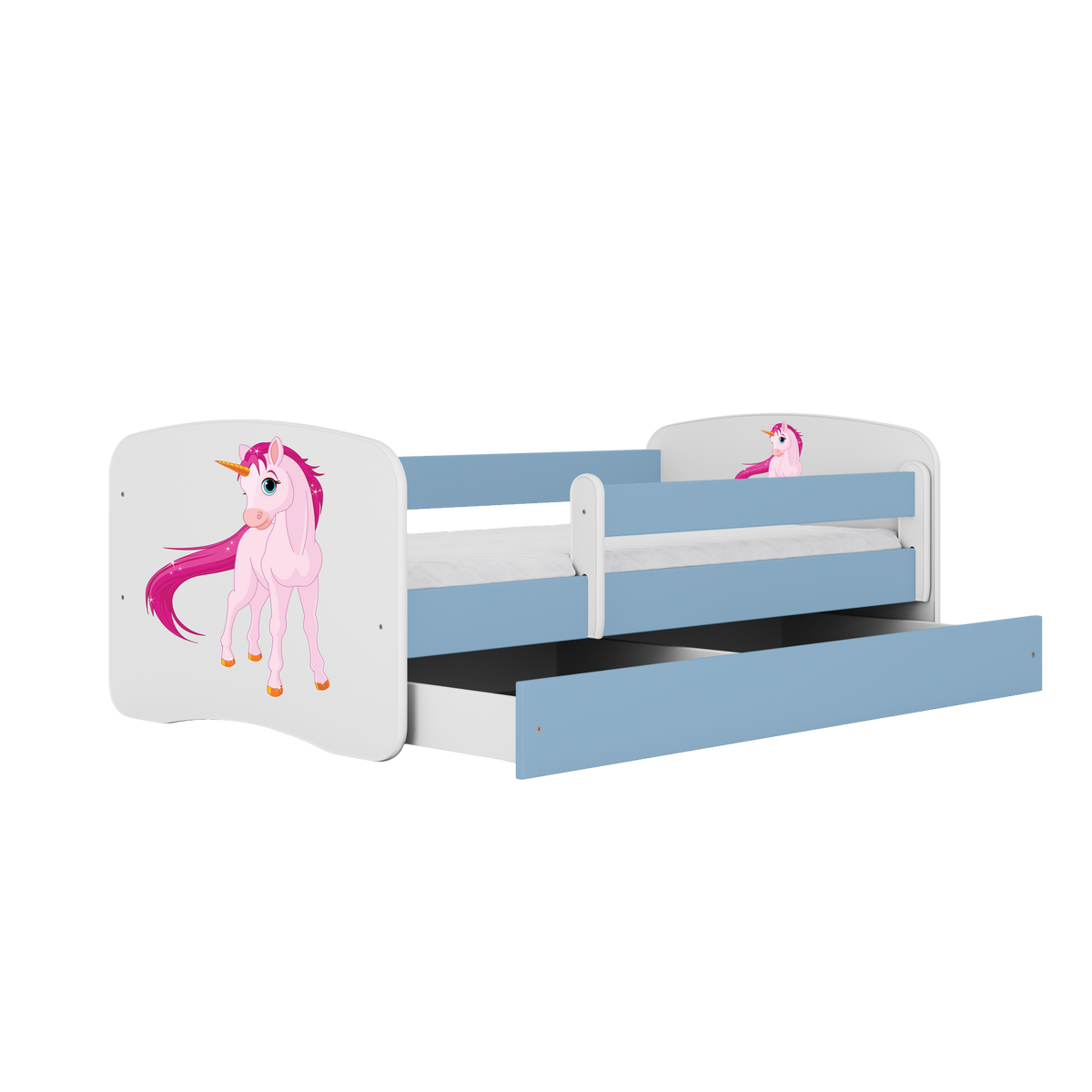 KINDERBETT Einhorn mit Schublade und Matratze 160/80 - Blau, Holzwerkstoff (80/160cm) - RAUMHIRSCH FURNITURE