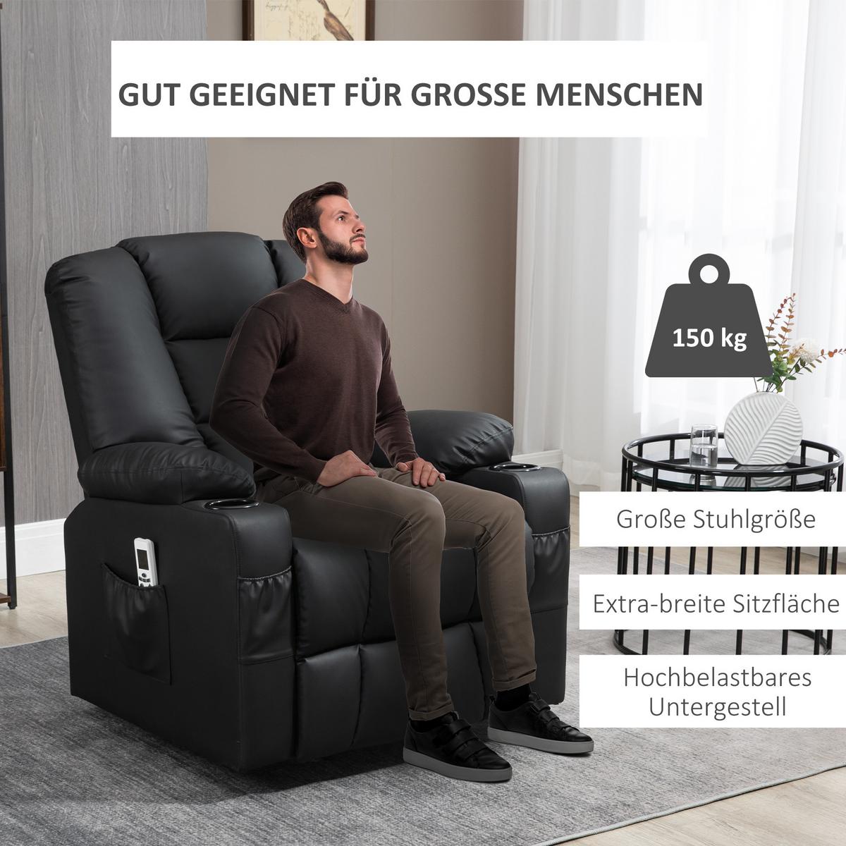 FERNSEHSESSEL mit Aufstehhilfe, Schwarz - Schwarz, Leder/Kunststoff (98/102/90cm) - HOMCOM