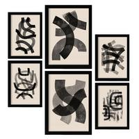 POSTER Set Mit 6 Gekrümmte Frames 1 In Form Abstracts Ästhetische Dekorative Gemälde Für Ihr Wohnzimmer Schlafzimmer Zuhause A3 & A4 Schwarzer Rahmen - Schwarz, Papier (29/3cm) - Nacnic
