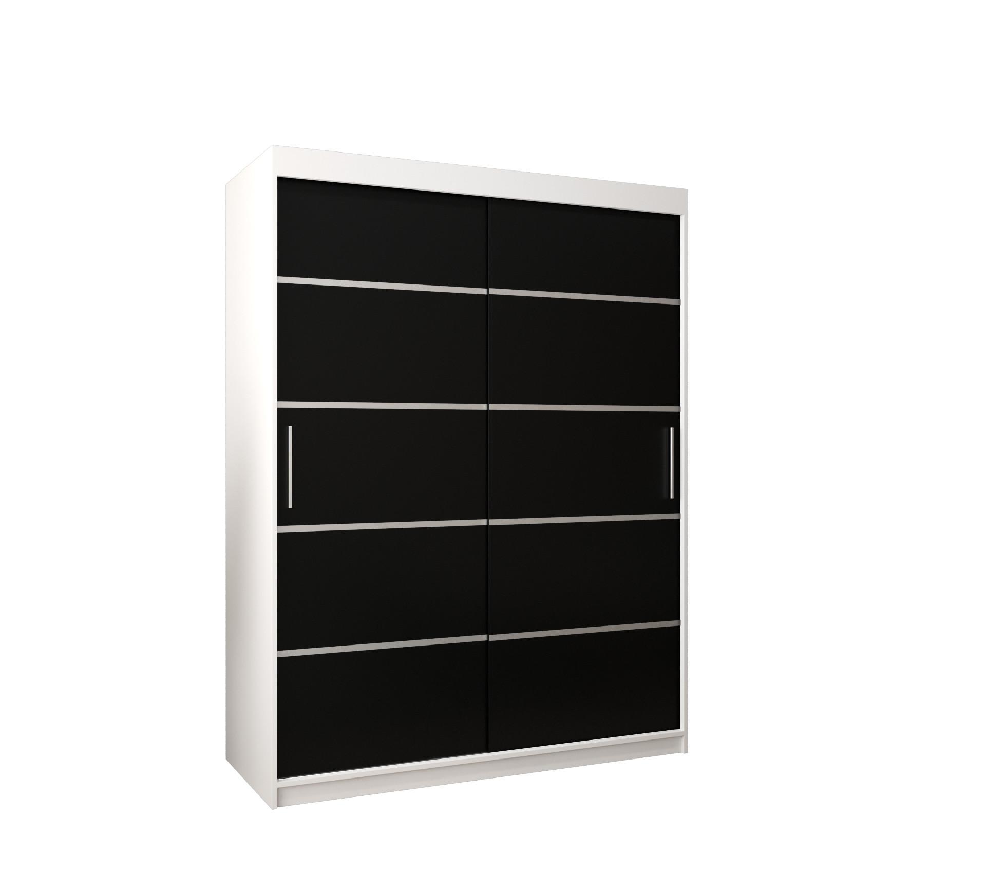 SCHWEBETÜRENSCHRANK 200/150/62 2-türig - Silberfarben/Schwarz, Holz/Kunststoff (150/200/62cm) - MÖBEL KRYSPOL
