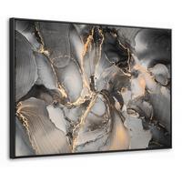 LEINWAND Bilder mit Rahmen - Grau - Luxus - Gold - Marmor - 80x60 - Dunkelgrau, Textil (80/60cm) - MuchoWow
