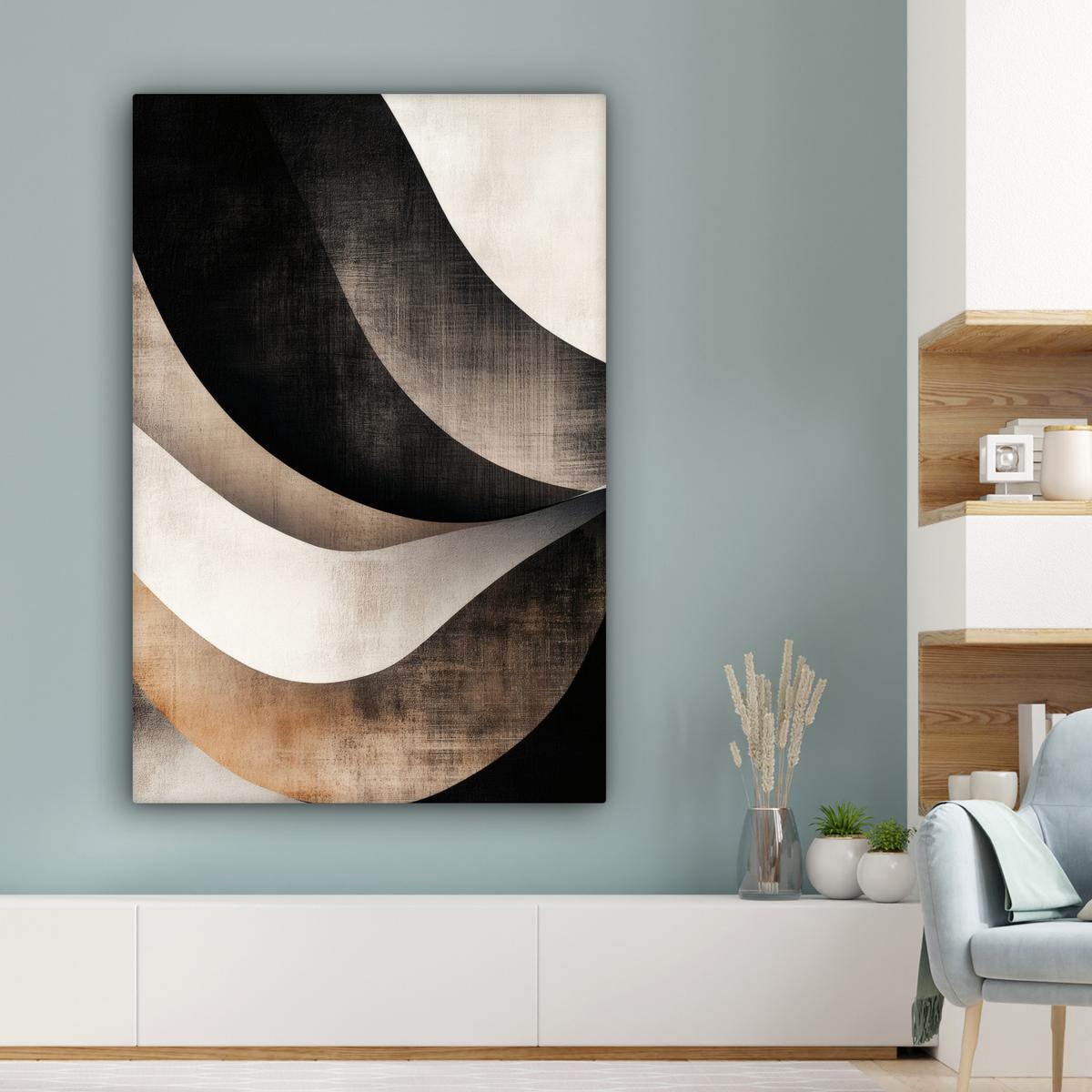 LEINWANDBILD Abstrakt - Wellen - Schwarz - Verwittert Deko XXL 80x120 cm - Trüffeleichefarben, Textil (80/120cm) - MuchoWow