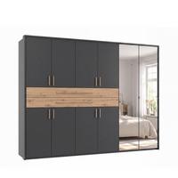 DREHTÜRENSCHRANK B273/H210/T58 cm in Grafit, Kleiderschrank mit Passepartout, 2 Spiegel, 2 großen Schubkästen & Griffen in Eiche Artisan Dekor / 22652 - Graphitfarben/Eiche Artisan, Holzwerkstoff/Kunststoff (273/210/58cm) - luma-home