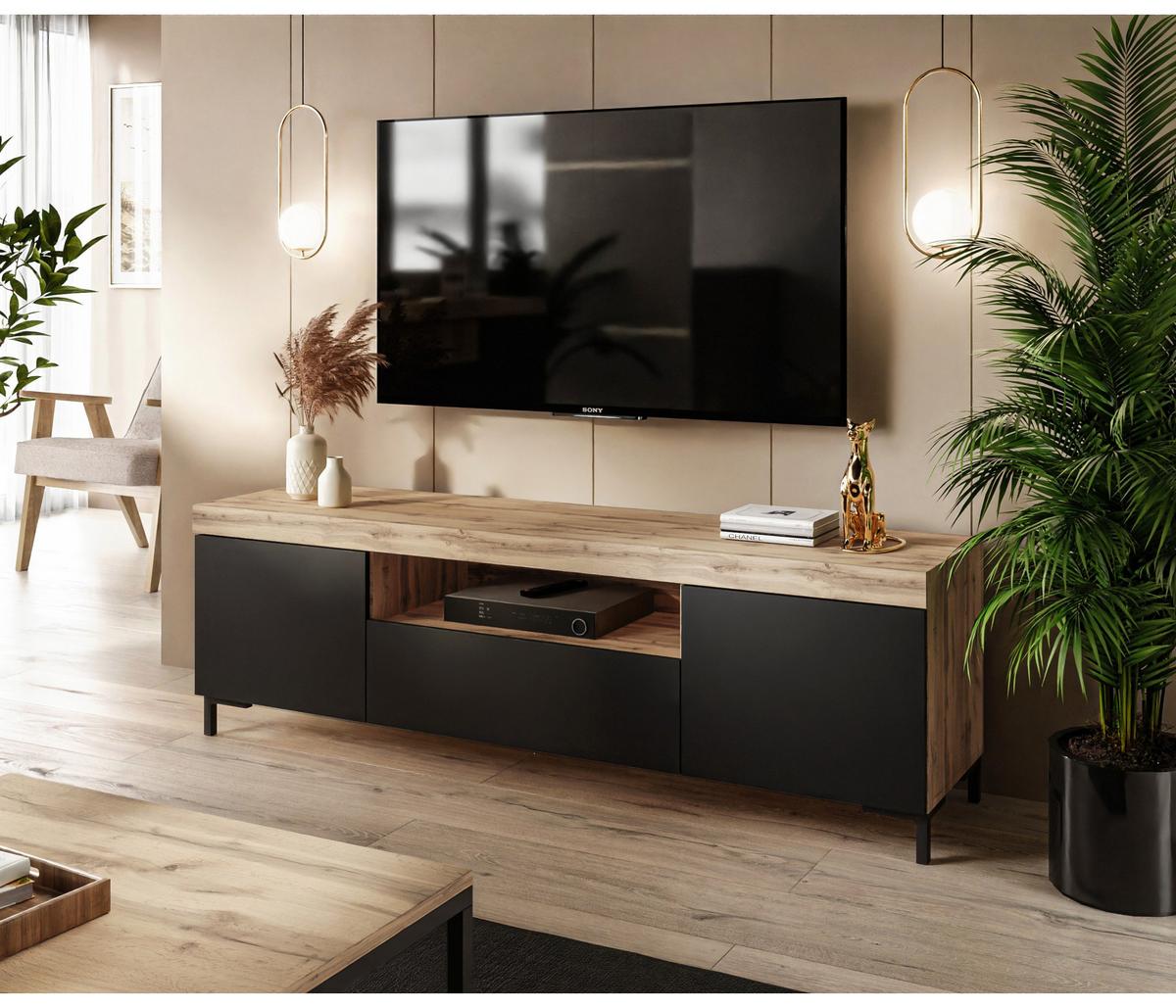 TV-SCHRANK YOSHI II 170/42/52 cm Wotan Eiche / Schwarz - Naturfarben, Holzwerkstoff/Kunststoff (170/52/42cm) - Lookway