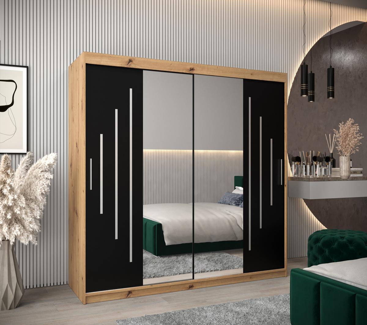 SCHWEBETÜRENSCHRANK 200/200/62 2-türig - Silberfarben/Schwarz, Holz/Kunststoff (200/200/62cm) - Abiks Möbel