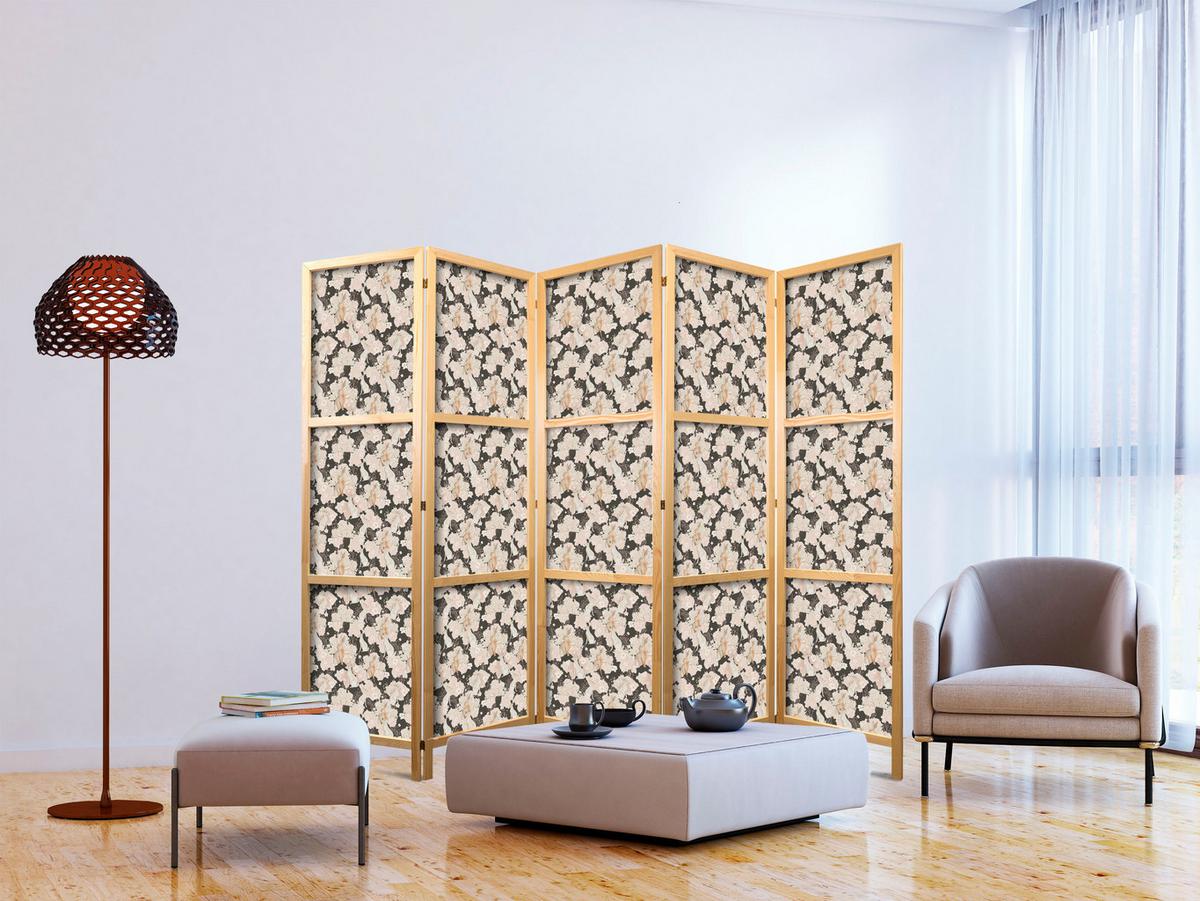 PARAVENT Japanischer 5-tlg 225x172 cm Hasen und Blumen - Multicolor, Holz/Textil (225/172/3cm) - Muralo