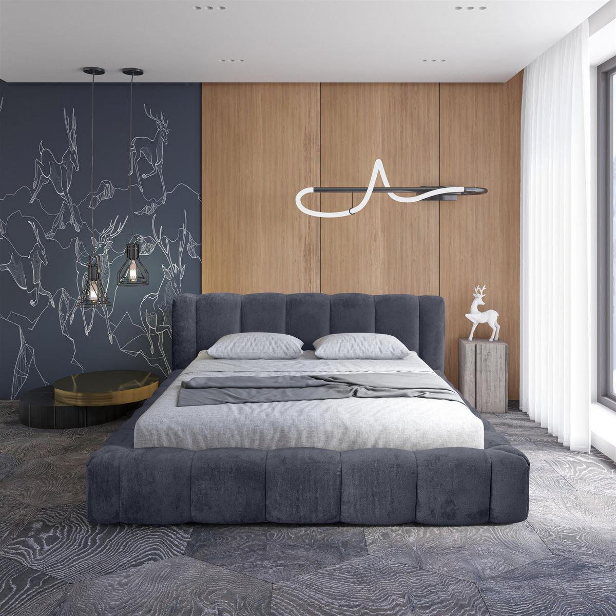 POLSTERBETT Hailey In Tender Way - Dunkelblau, Holzwerkstoff/Textil (180/200cm) - Fun Möbel