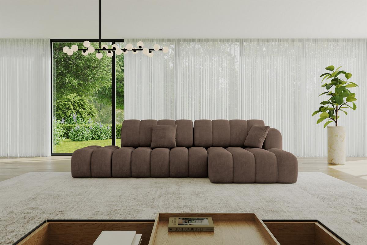 ECKSOFA mit Schlaffunktion Ottomane RECHTS OLEA-L2 321x164x75 Braun Velours - Schwarz/Bronzefarben, Holzwerkstoff/Kunststoff (164/321cm) - ALTDECOR