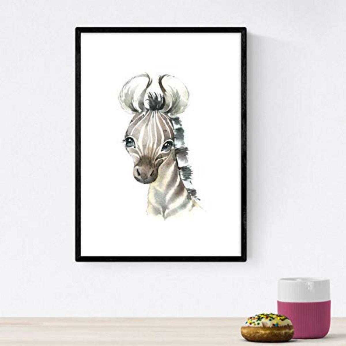 POSTER Set mit 4 Karte Zebra Pferd und Hirsch A3 Schwarzer Rahmen - Schwarz, Papier (29.7/3cm) - Nacnic