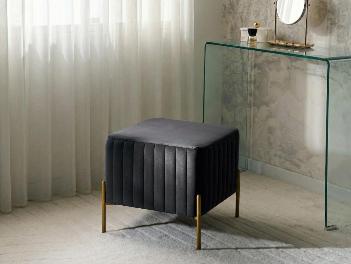 HOCKER Samtstoff Schwarz Utah - Schwarz, Textil (47/43/47cm) - Beliani