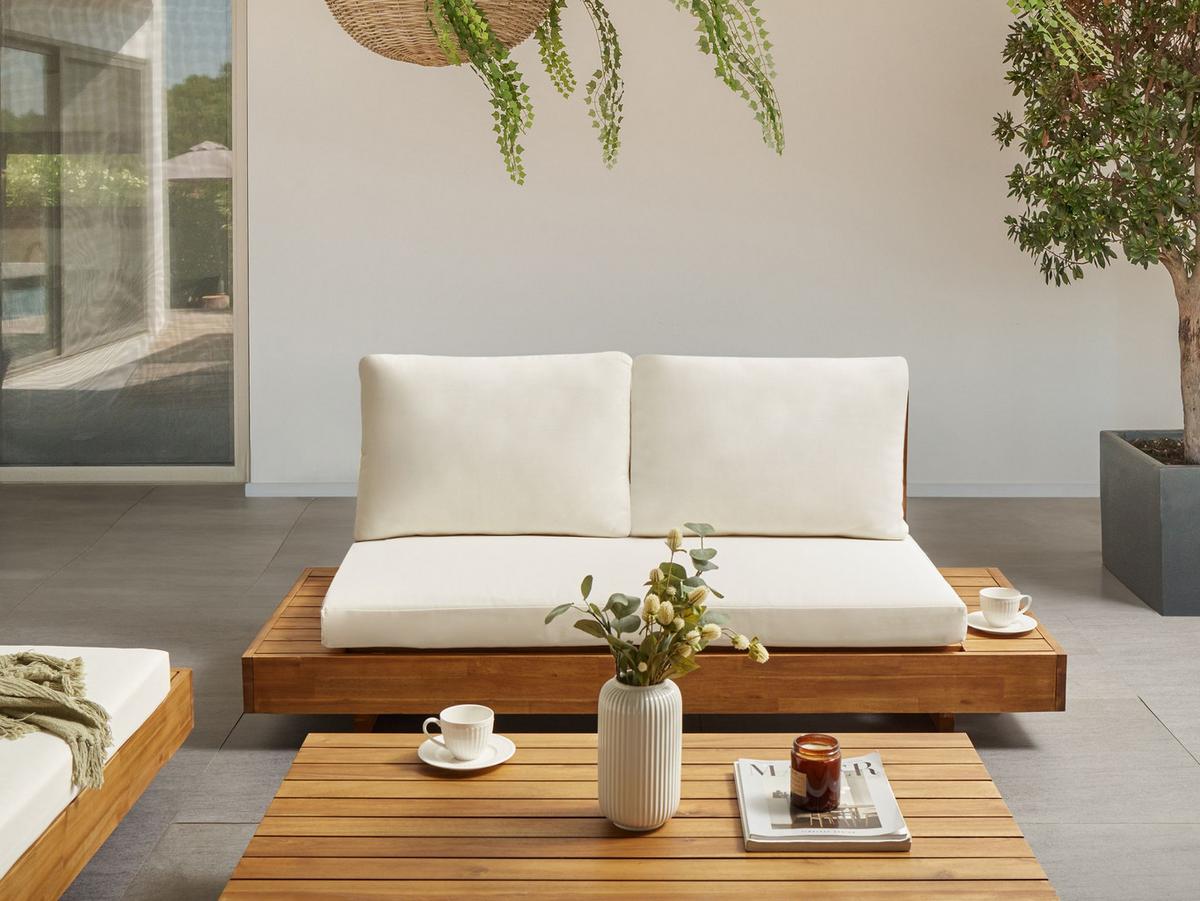 LOUNGESOFA 2-Sitzer Heller Holzfarbton Marettimo - Hellbraun/Weiß, Holz (167/70/68cm) - Beliani