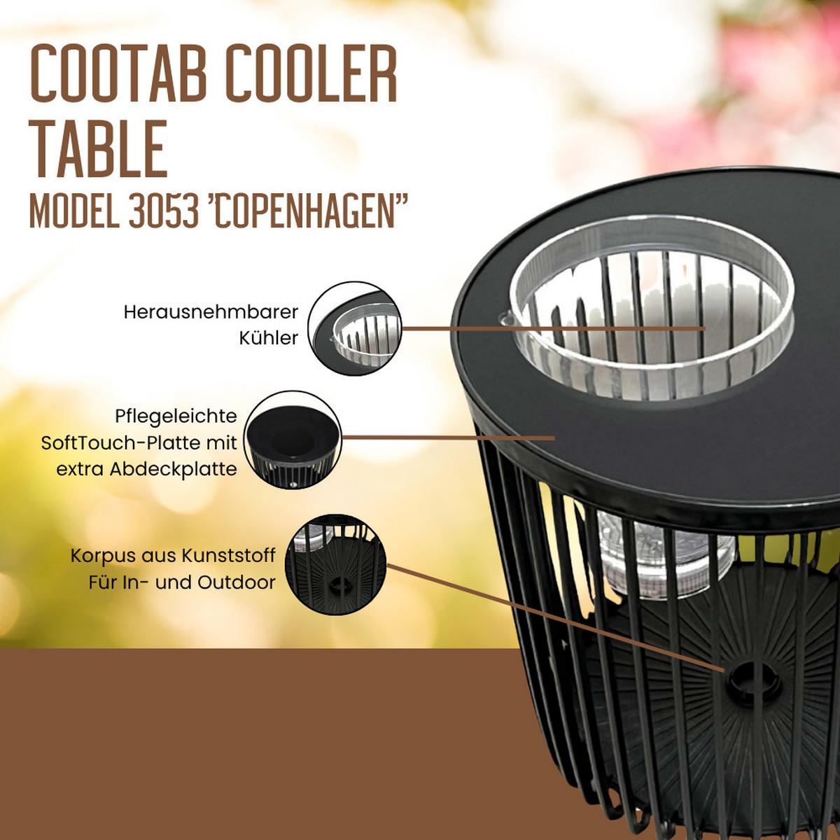 4-IN-1 LOUNGETISCH MIT ACRYL-WEINKÜHLER Copenhagen schwarz 45 cm - Schwarz, Kunststoff (45/45/45cm) - COOTAB Cooler Table