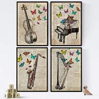 POSTER Set mit 4 Violin und Saxon mit Musikdefinitionen, Emotionen, Kommunikation, Vergnügen A4 Schwarzer Rahmen - Schwarz, Papier (29.7/3cm) - Nacnic