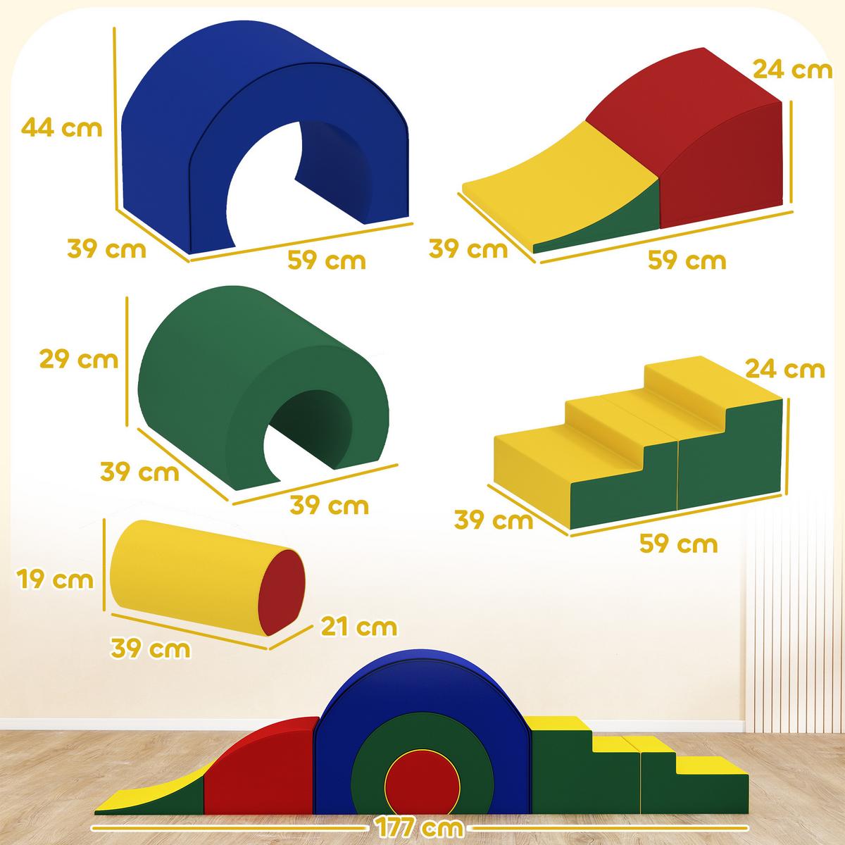 SCHAUMSTOFF Bausteine Kinder 5 tlg. Klettern Softbausteine Riesenbausteine Bunt - Multicolor, Kunststoff (39/181cm) - AIYAPLAY
