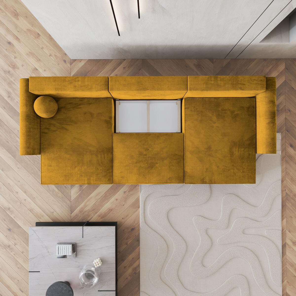 WOHNLANDSCHAFT FENTO M Gelb Velours-Stoff mit Schlaffunktion - Gelb/Grau, Holz/Kunststoff (347/90/148cm) - MASSENO