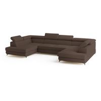 WOHNLANDSCHAFT VINTESSA Braun Boucle-Stoff mit Schlaffunktion - Braun, Holz (323/89/190cm) - MASSENO