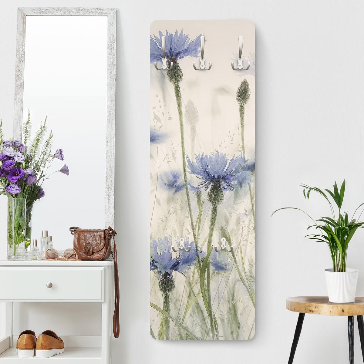 WANDGARDEROBE - Kornblumen und Gräser im Feld 34/105 cm - Violett, Holzwerkstoff (34/105/1.6cm) - Bilderwelten