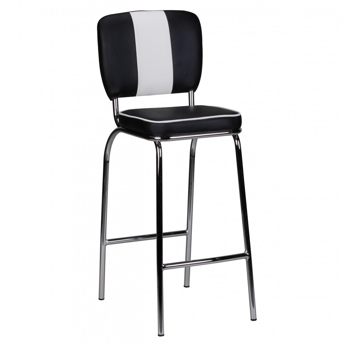 BARHOCKER Kunstleder Chromfuß Retro, Schwarz 40x38x110 cm - Silberfarben/Schwarz, Kunststoff/Textil (40/110/38cm) - KADIMA DESIGN