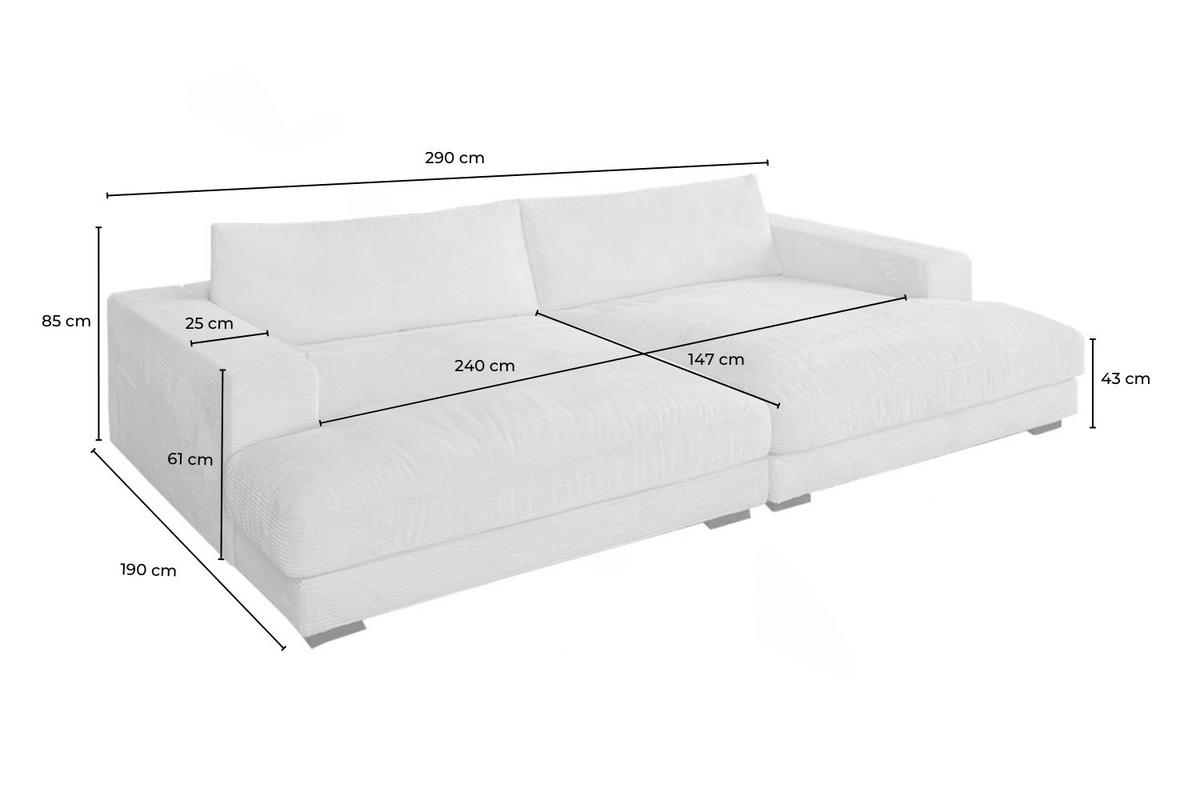 BIG SOFA XL MIT TABLETT MADELINE Grau Cord - Schwarz/Grau, Kunststoff/Textil (290/85/190cm) - KAWOLA