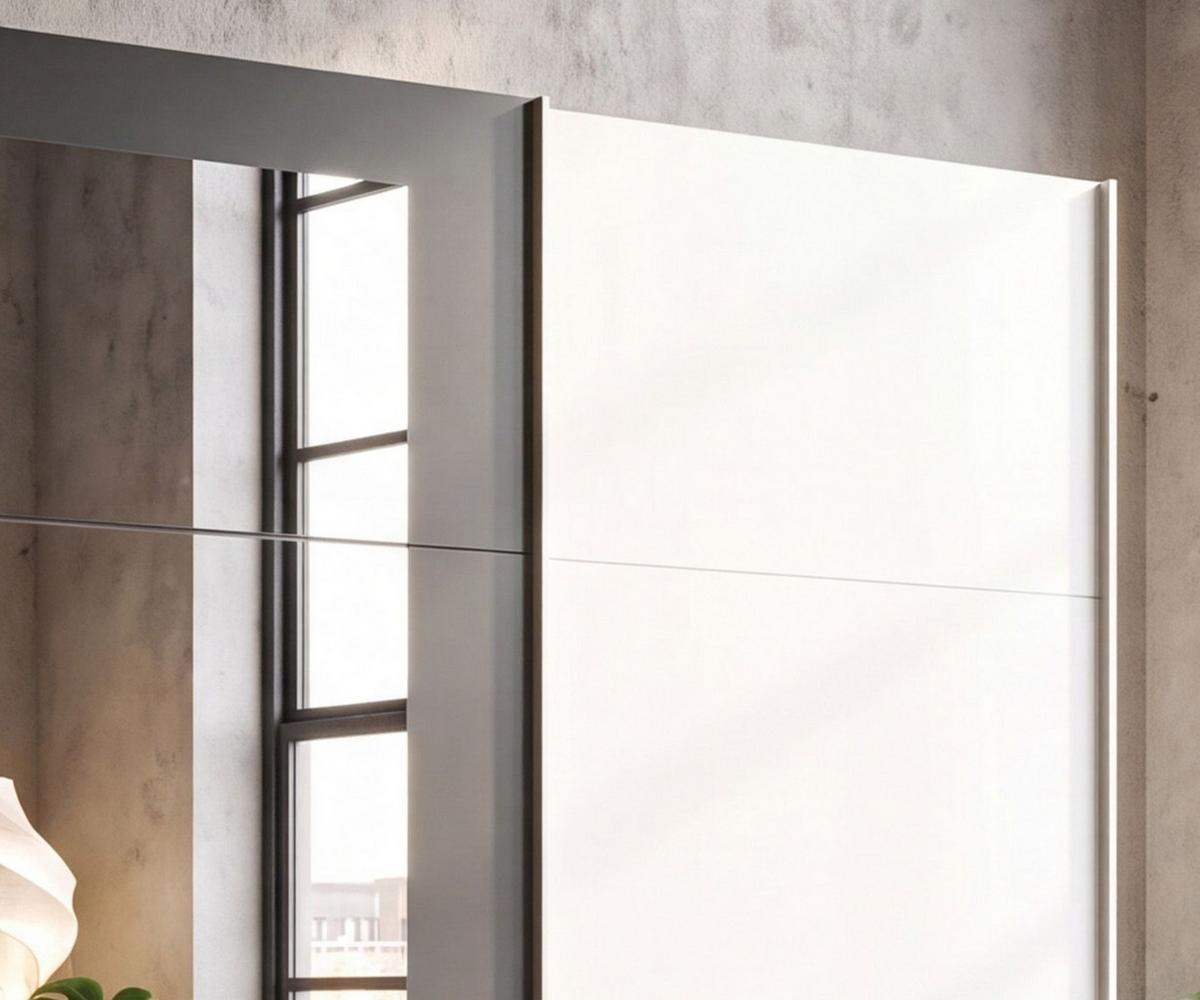SCHWEBETÜRENSCHRANK 3-türig B313/H208/64 cm Kleiderschrank in Weiß, Spiegel umrahmt in Grafit, Griffe Weiß / 22632 - Graphitfarben/Weiß, Holzwerkstoff/Metall (313/208/64cm) - luma-home