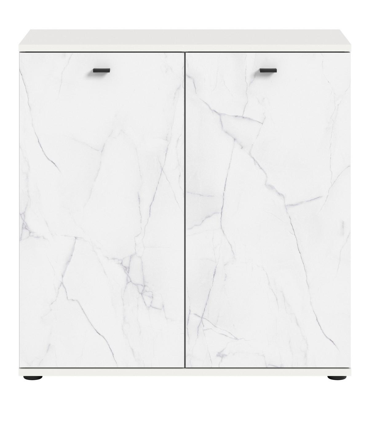 KOMMODE weiß Marmor 86 x 88 cm, Sideboard mit Soft-Close - Schwarz/Weiß, Holzwerkstoff/Kunststoff (86/87/40cm) - Inn.Furn