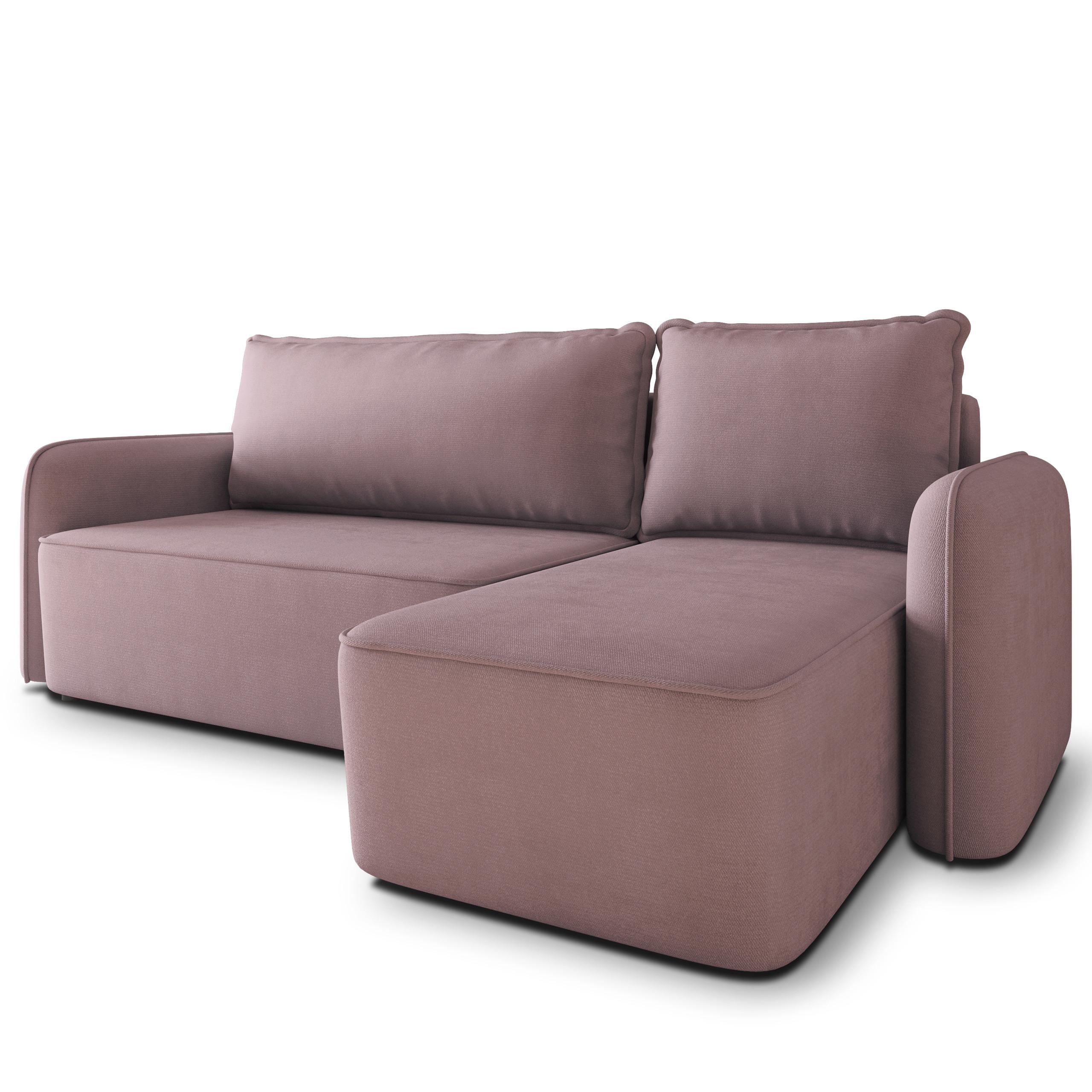 ECKSOFA DOLVER Rosa Plüsch-Stoff mit Schlaffunktion - Rosa, Holz (238/156cm) - MASSENO