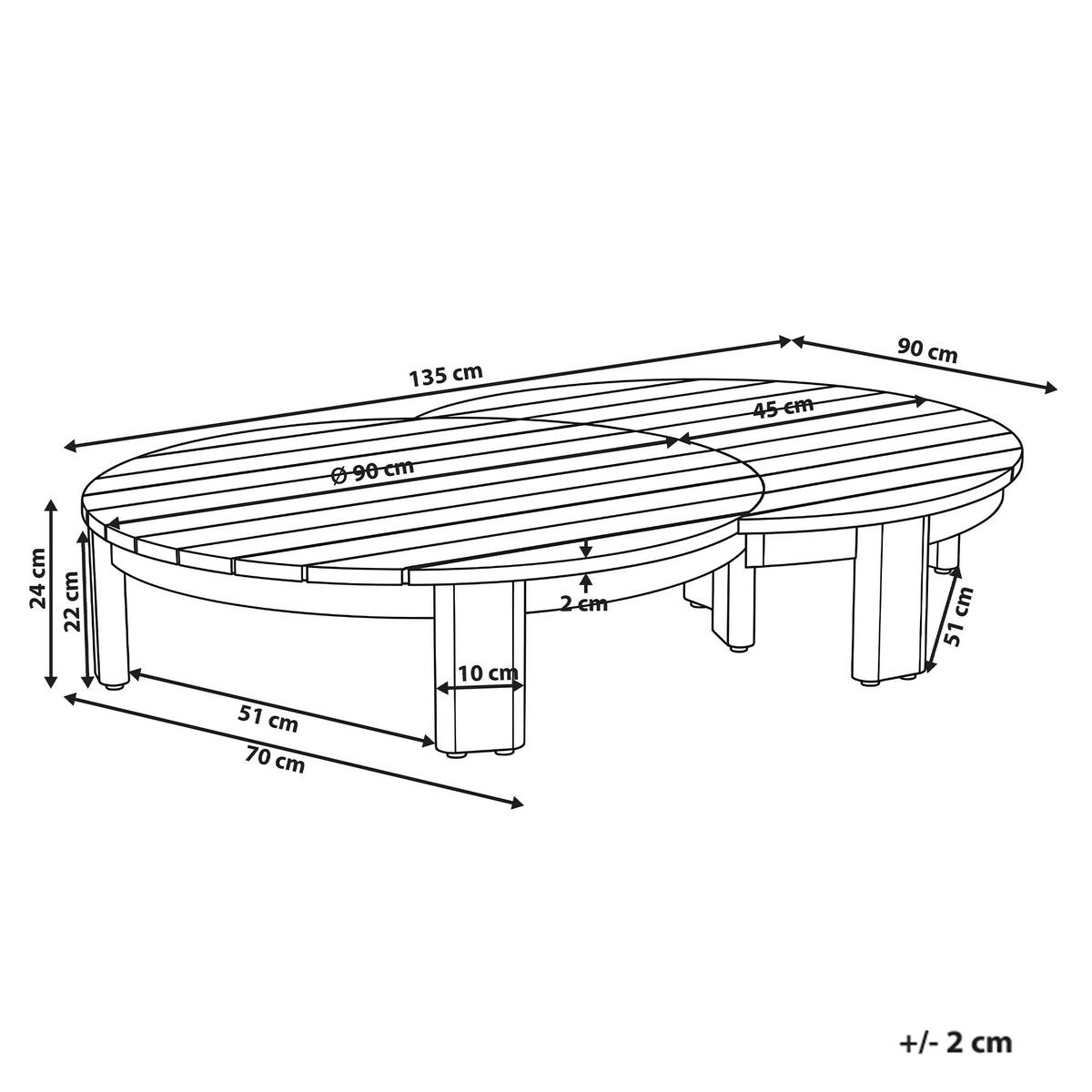 OUTDOOR-COUCHTISCH 135/90 cm Akazienholz Braun Arzello - Braun, Holz (135/90/24cm) - Beliani