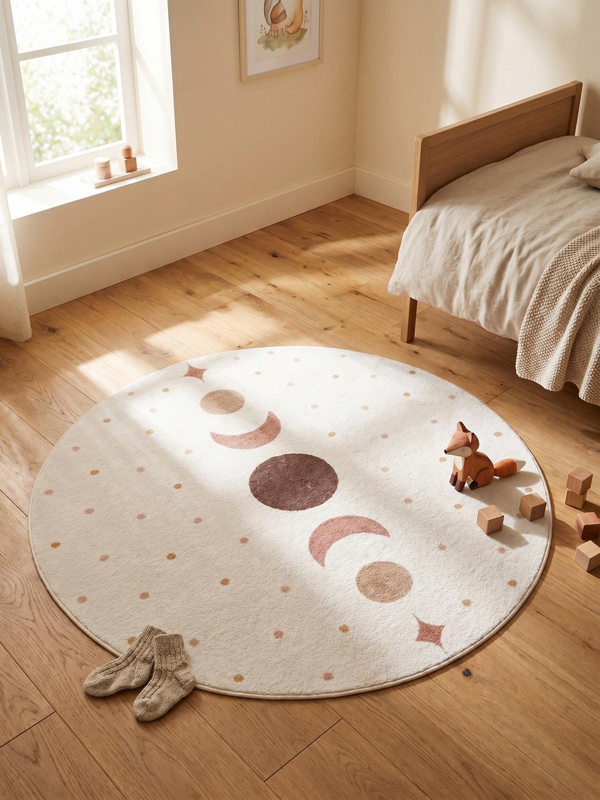 TEPPICH Kurzflor Waschbar TINO in Creme, mit Mondphasen-Motiv, Ø 160 cm - Beige, Textil (160/160cm) - KADIMA DESIGN