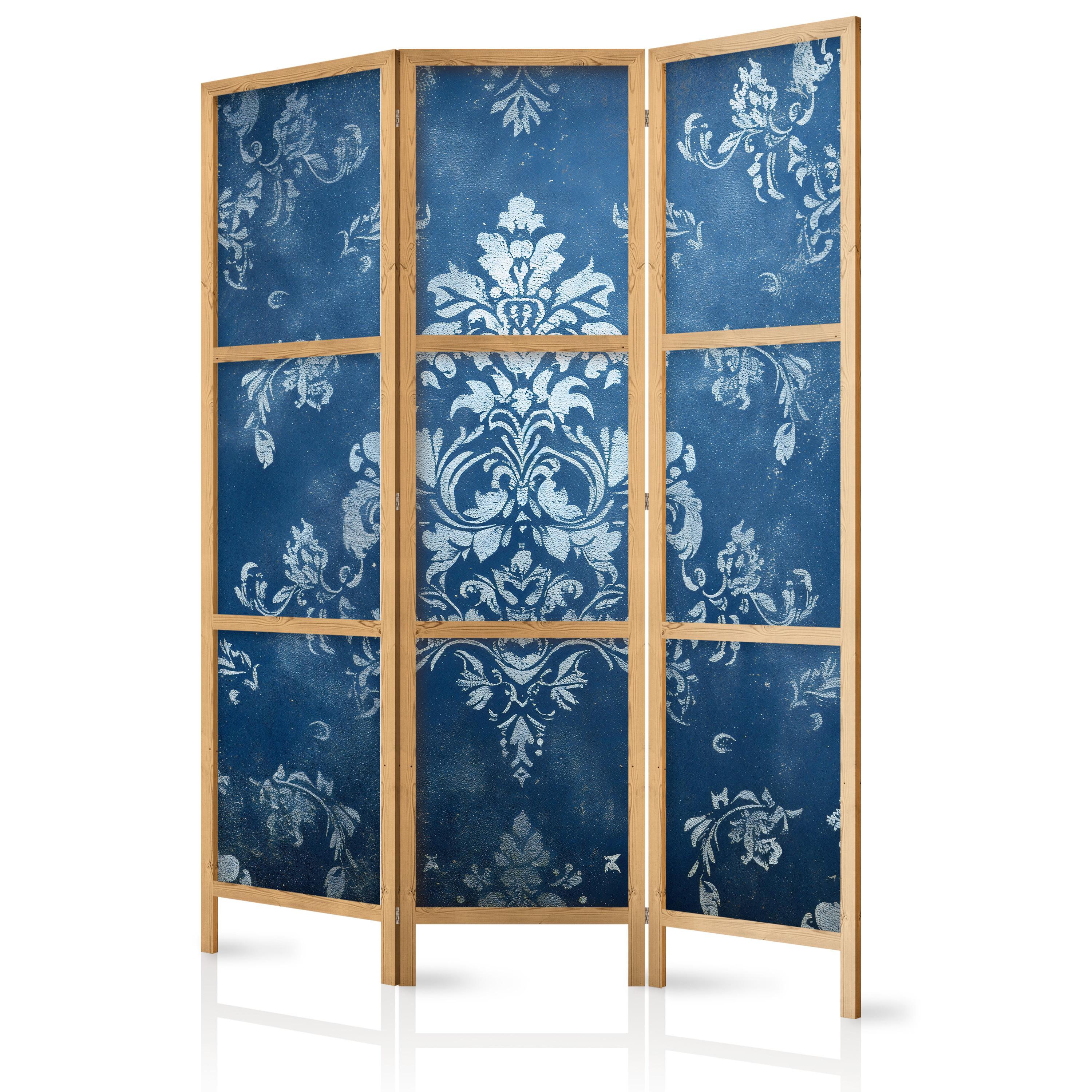 PARAVENT Japanischer 3-tlg 135x172 cm Vintage Ornamente - Blau, Holz/Textil (135/172/3cm) - Muralo