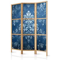 PARAVENT Japanischer 3-tlg 135x172 cm Vintage Ornamente - Blau, Holz/Textil (135/172/3cm) - Muralo